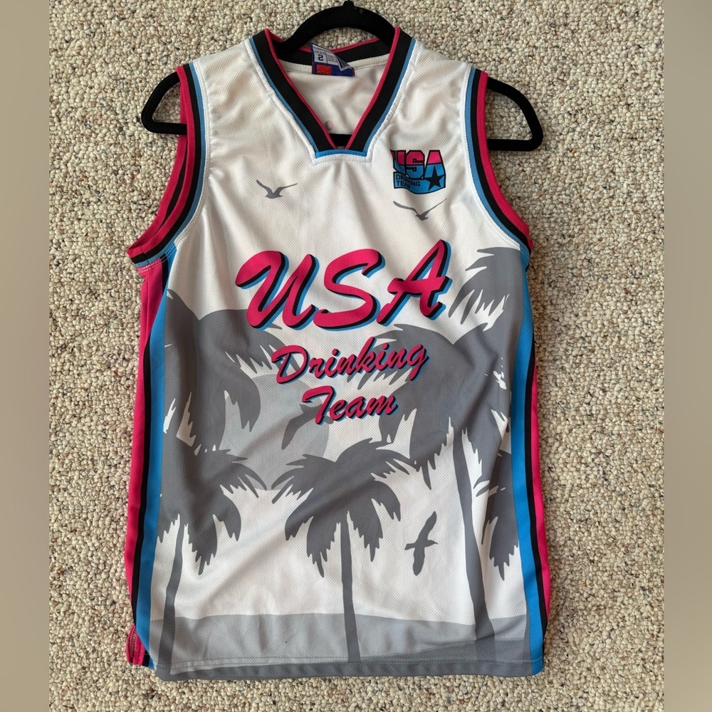 Y2K USA Drinking Team Palm Tree Mesh Jersey